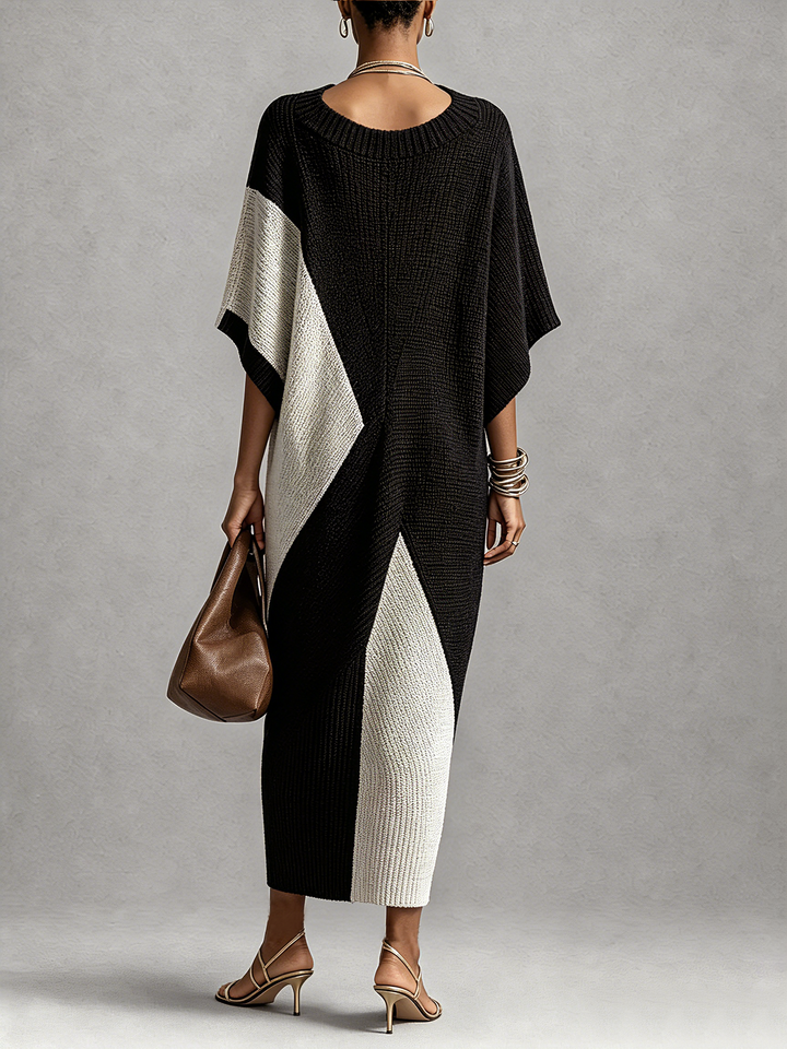 Women's Knit Two-Tone Midi Dress Autumn Dressy Midi Dress