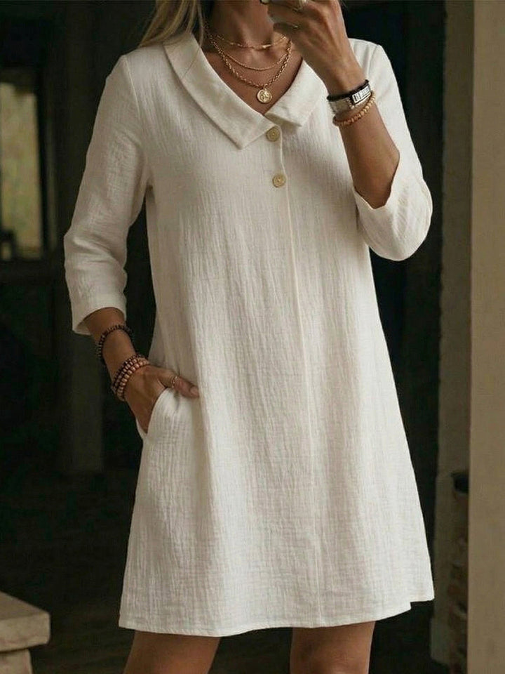 Women's Loose Shift Dress Spring Lapel Collar Three Quarter Sleeve Casual Knee Length Dress