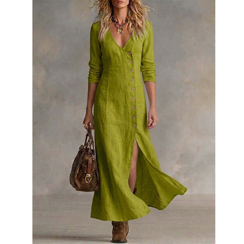 Women's Cotton Blend Vintage Shirt Dress Autumn Casual Dress