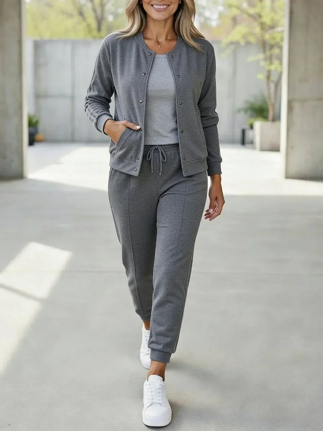 Women's Fleece Striped 3-Piece Tracksuit Set Autumn Casual Outfit