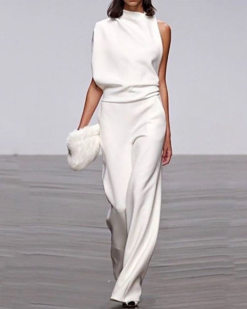 Women's Elegant Asymmetric Wide-Leg Jumpsuit for Autumn Evening Events
