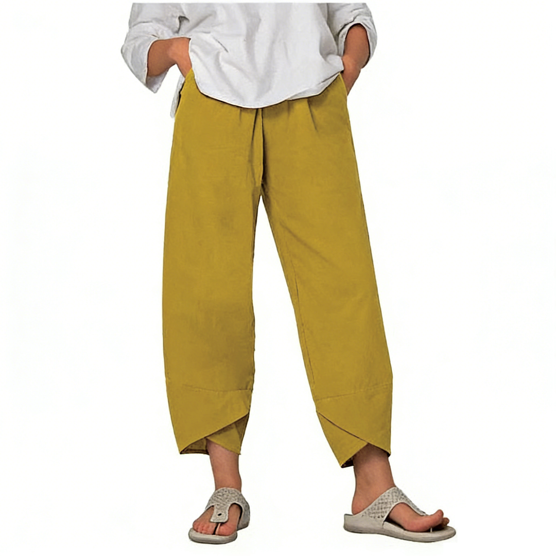 Women's Cotton High-Waisted Wide-Leg Pants Autumn Boho Trousers