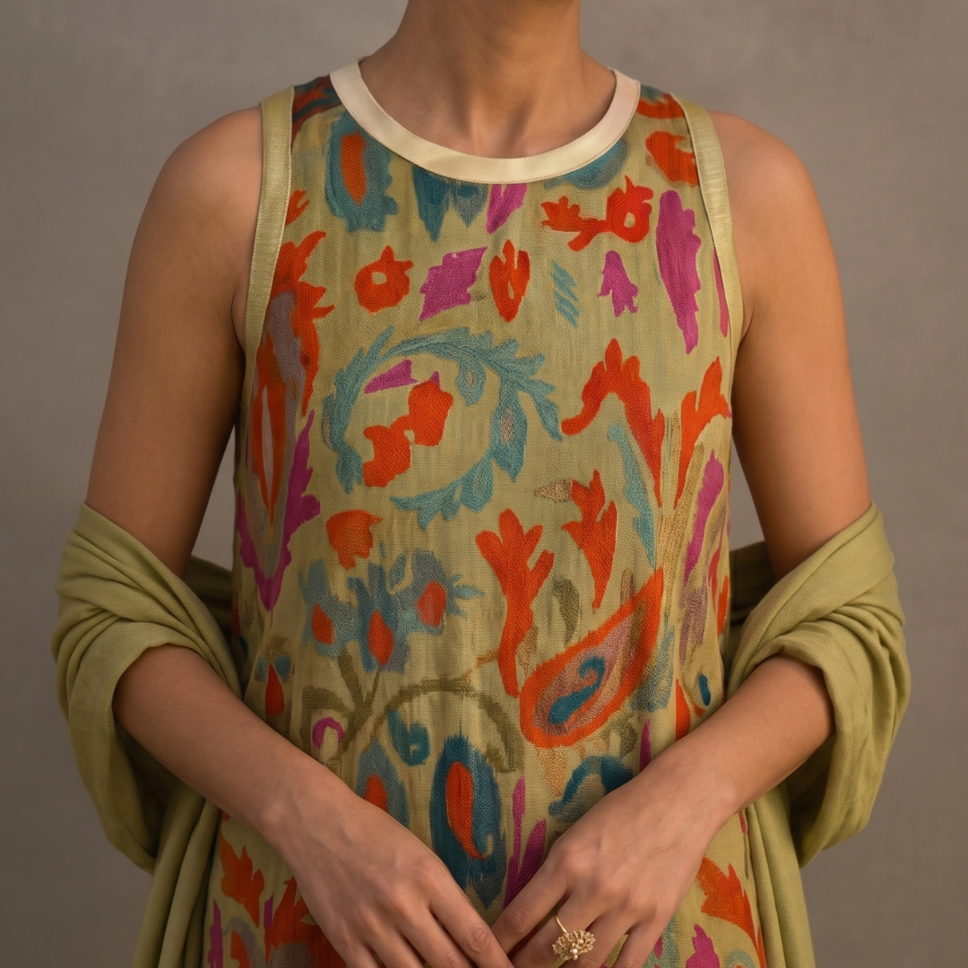 Women's Printed Maxi Dress and Vest Set Autumn Outfit