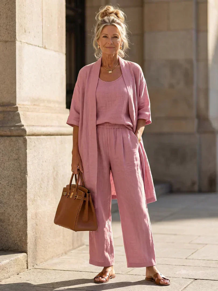 Women's Knit Three-Piece Set Autumn Kimono Top Wide-Leg Pants Set