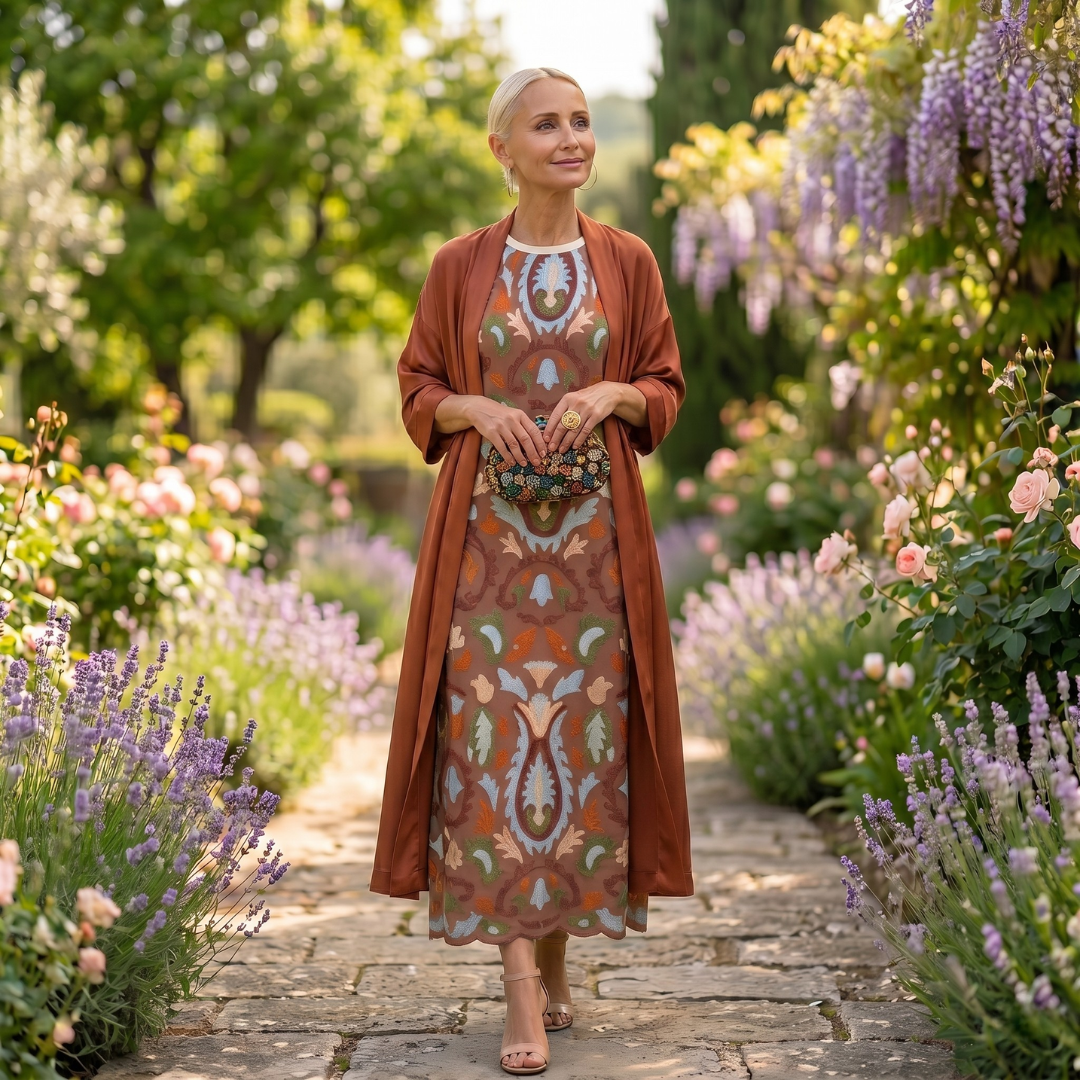 Women's Printed Maxi Dress and Vest Set Autumn Outfit