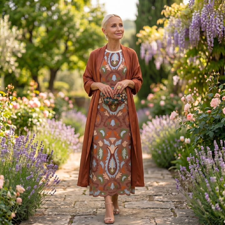 Women's Printed Maxi Dress and Vest Set Autumn Outfit