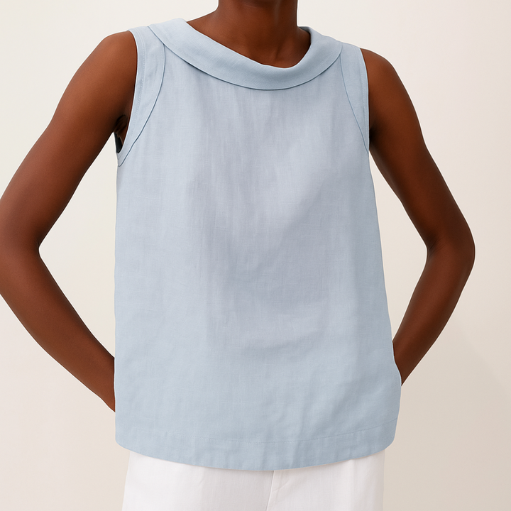Women's Cotton Sleeveless Blouse with Turn-Down Collar for Autumn
