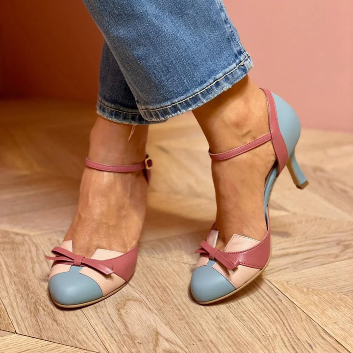 Women's Leather Vintage Block Heel Pumps Autumn Ankle Strap Shoes