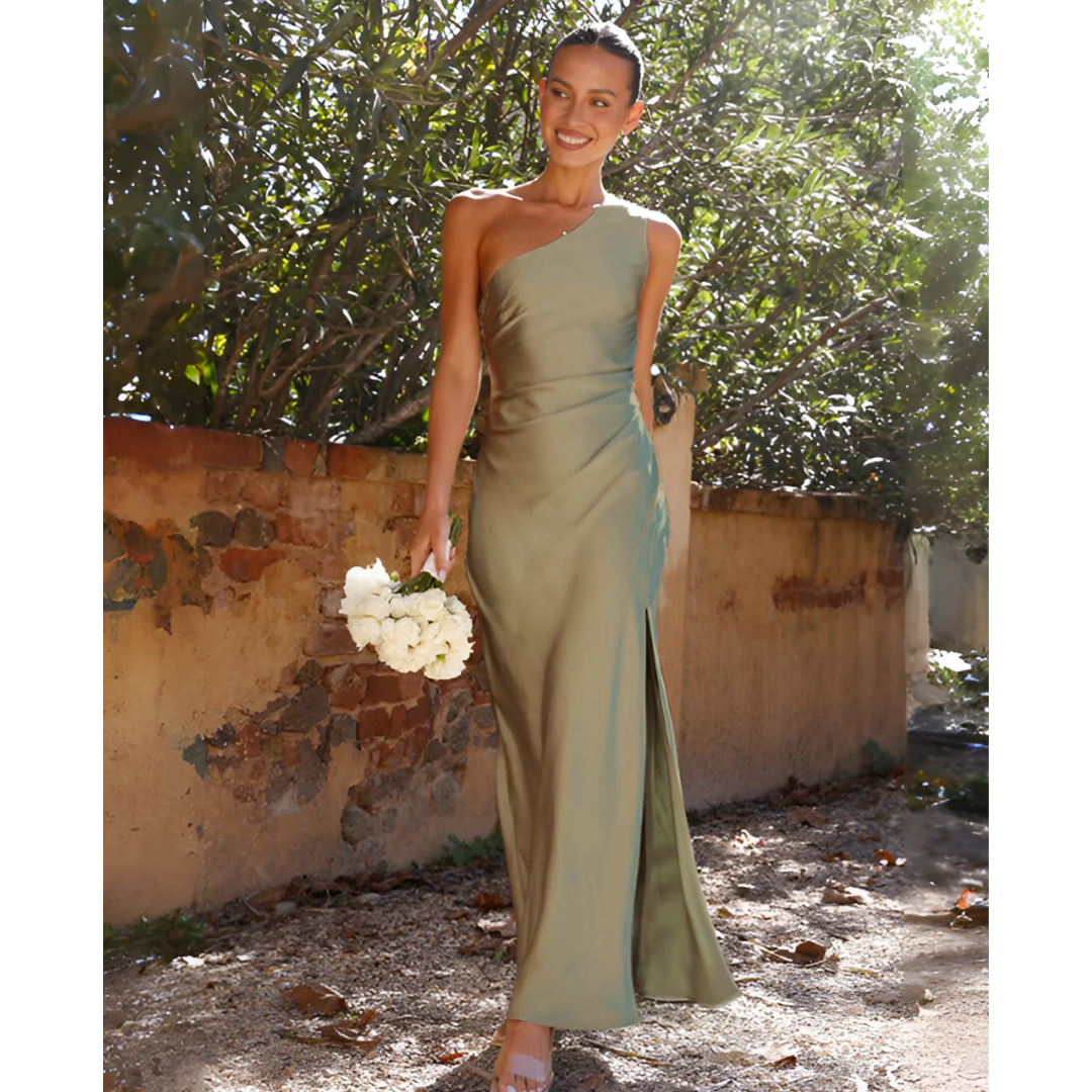 Women's Asymmetrical Maxi Dress with Side Slit, One Shoulder Formal Dress Autumn