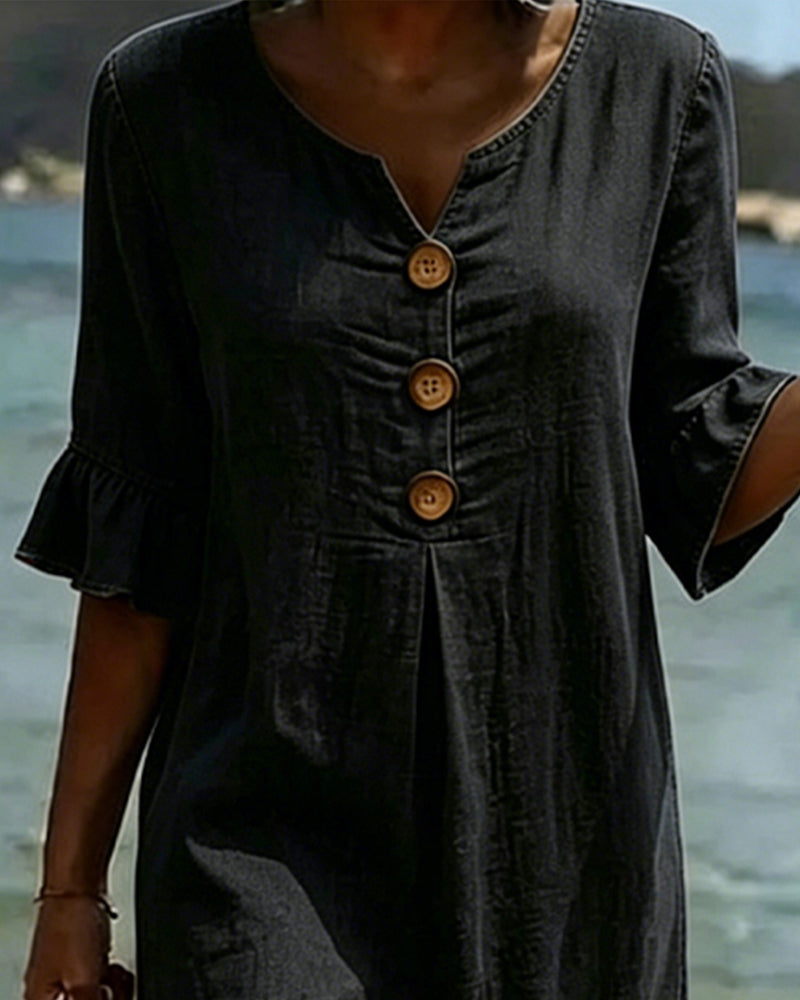 Women's Denim Flared Sleeve Mini Dress Autumn Casual Outfit