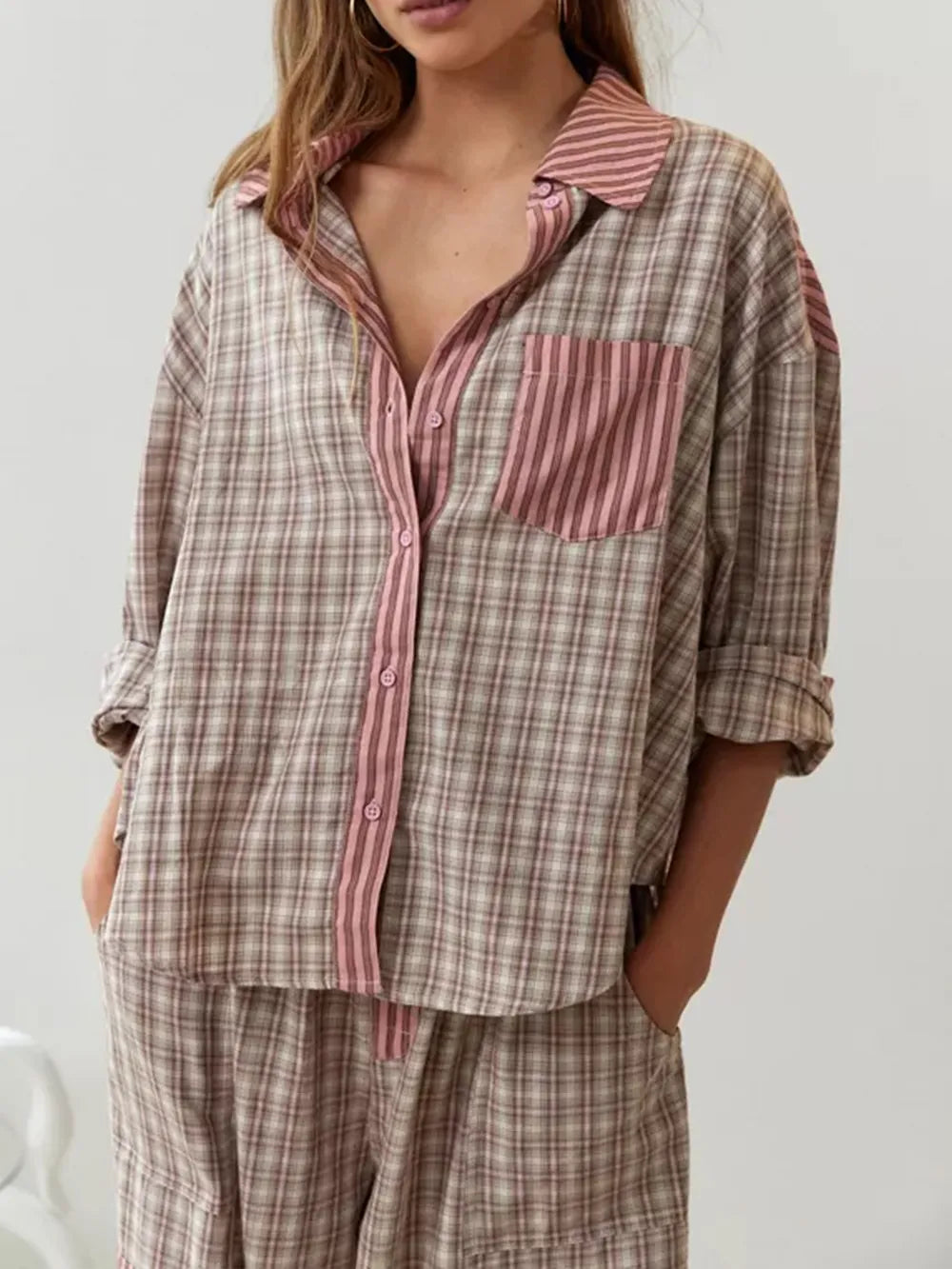 Women's Cotton Pajamas Set, Soft Stretchy Two-Piece Nightwear for Autumn Comfort