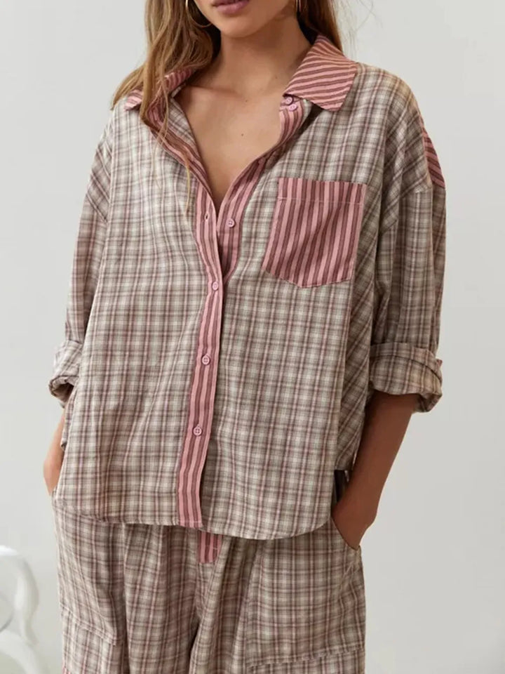 Women's Cotton Pajamas Set, Soft Stretchy Two-Piece Nightwear for Autumn Comfort