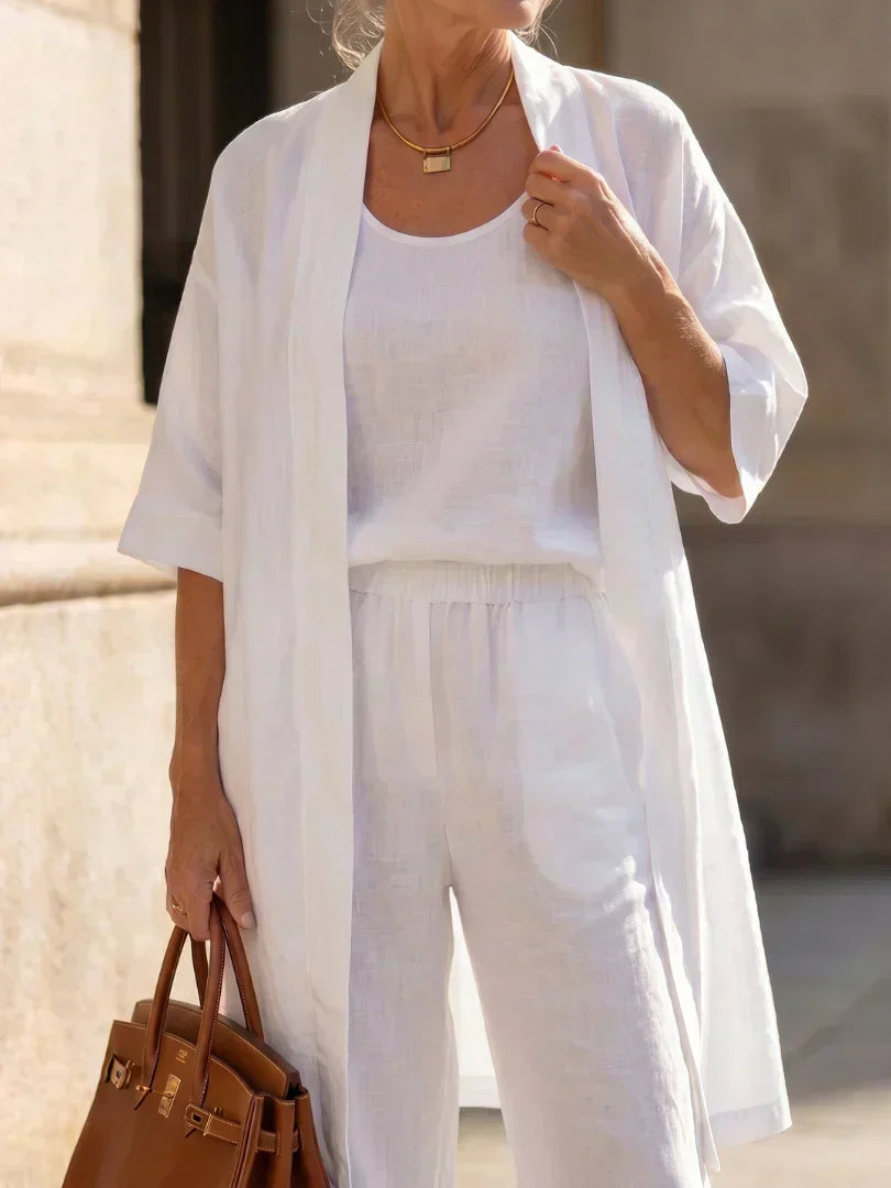 Women's Knit Three-Piece Set Autumn Kimono Top Wide-Leg Pants Set