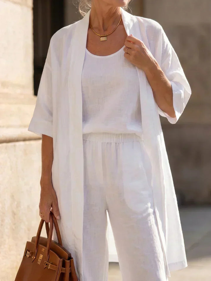Women's Knit Three-Piece Set Autumn Kimono Top Wide-Leg Pants Set