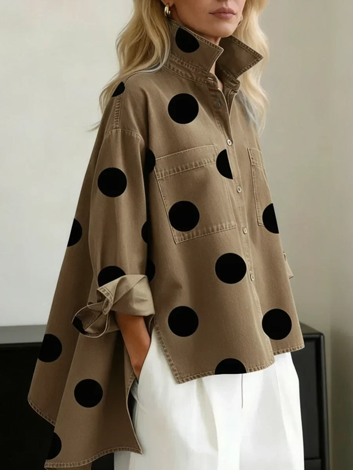 Women's Cotton Oversized Polka Dot Blouse Autumn Casual Top