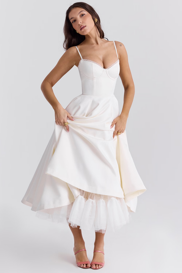 Satin A-Line Dress for Women, Elegant Evening Dress for Autumn Events