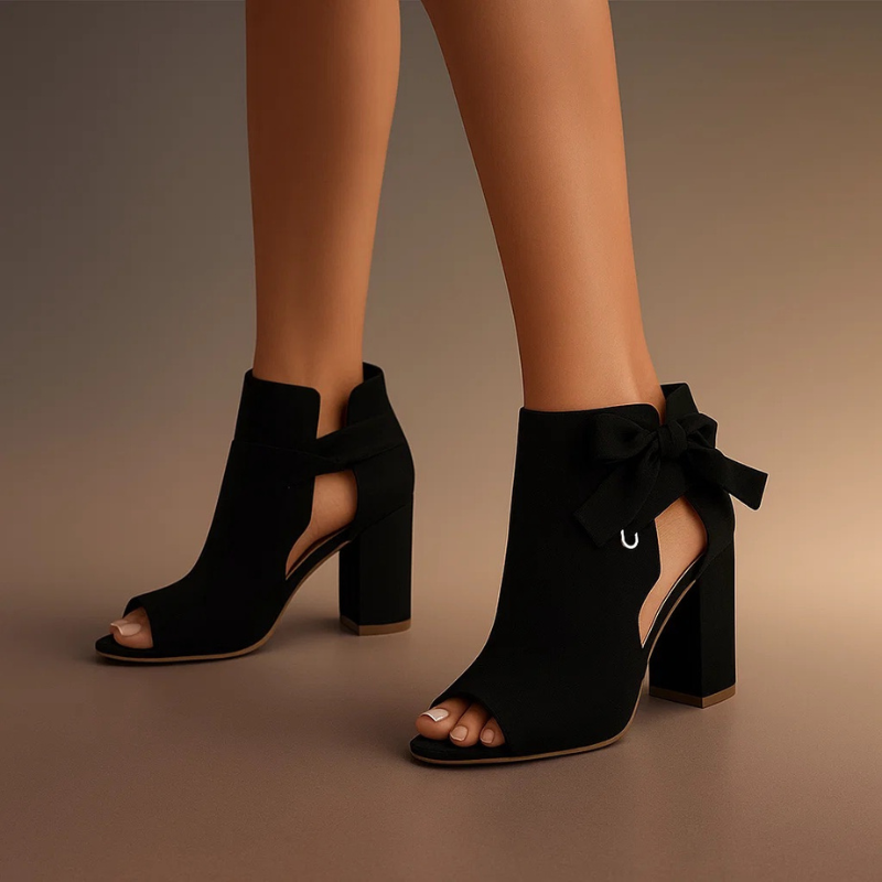 Women's Peep Toe Block Heel Sandals Spring Faux Suede Ankle Bootie Sandals with Bow Detail