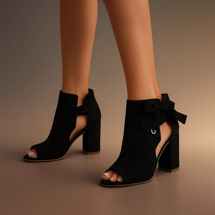 Women's Peep Toe Block Heel Sandals Spring Faux Suede Ankle Bootie Sandals with Bow Detail
