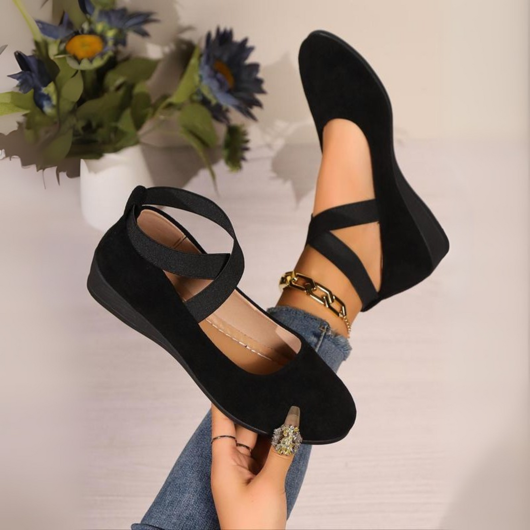 Women's Faux Leather Closed-Toe Wedge Ballet Flats Autumn Footwear