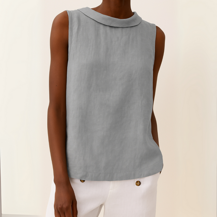 Women's Cotton Sleeveless Blouse with Turn-Down Collar for Autumn