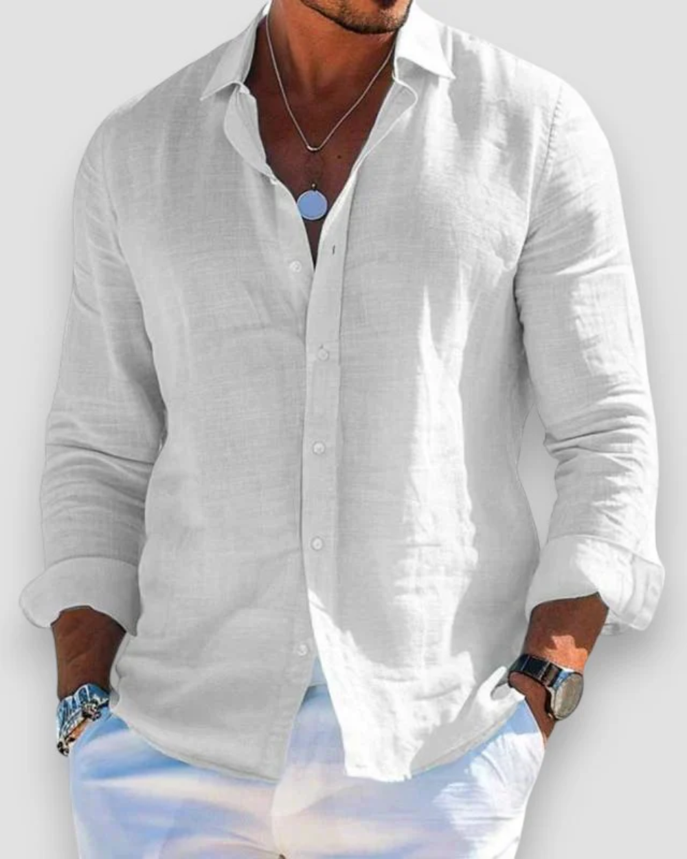 Men's Linen Long Sleeve Button Down Shirt Autumn Smart Casual Top