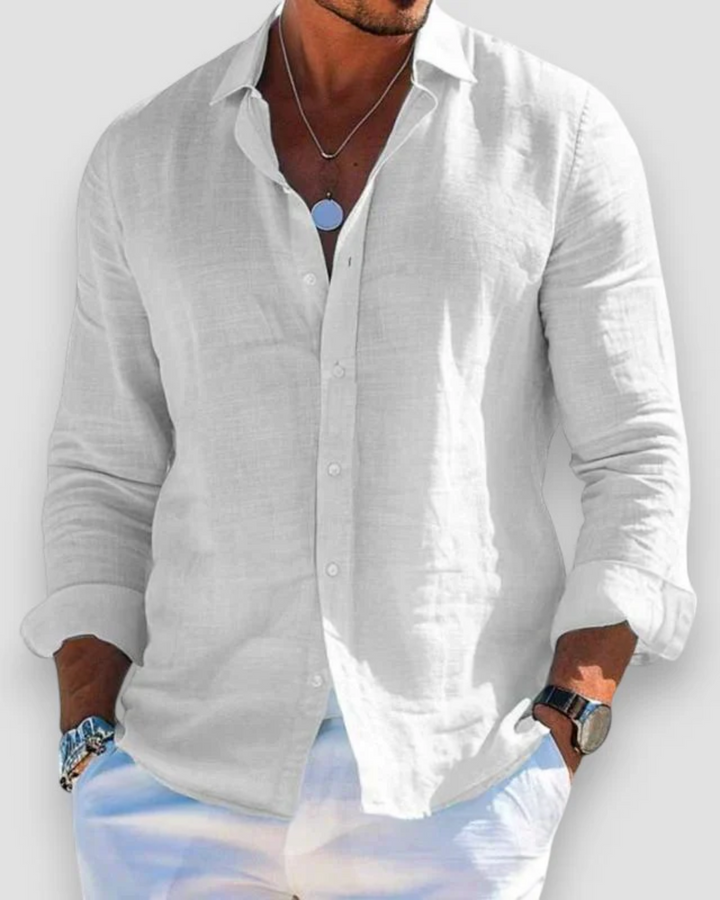 Men's Linen Long Sleeve Button Down Shirt Autumn Smart Casual Top