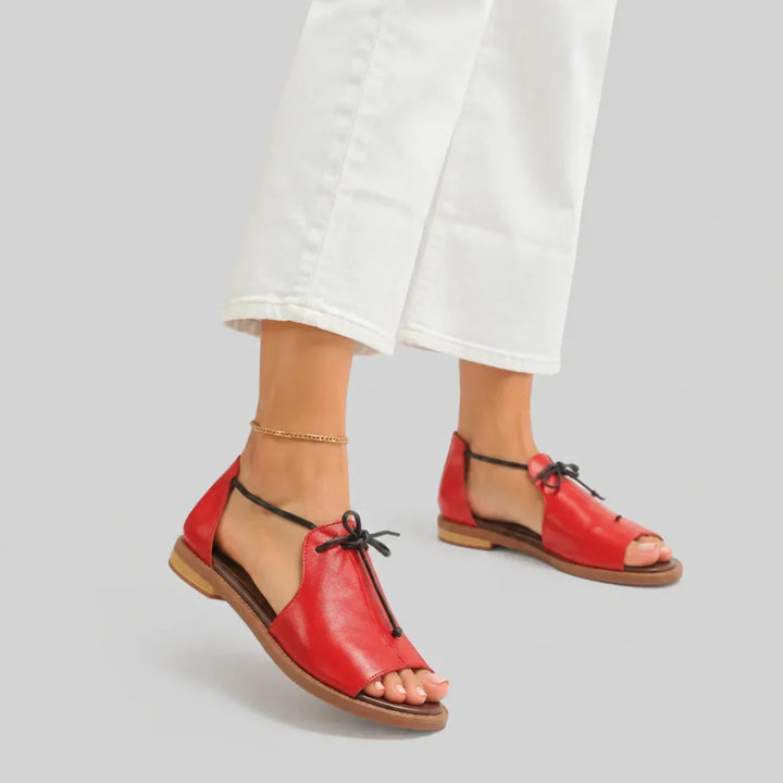 Women's Leather Strappy Sandals Autumn Open-Toe Low Heel Sandals