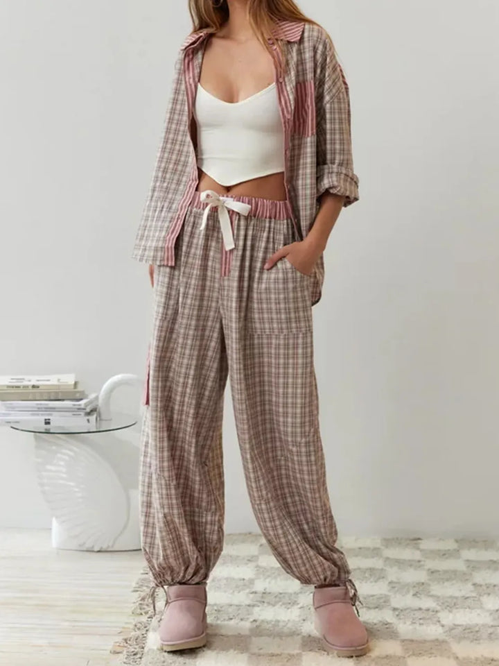 Women's Cotton Pajamas Set, Soft Stretchy Two-Piece Nightwear for Autumn Comfort
