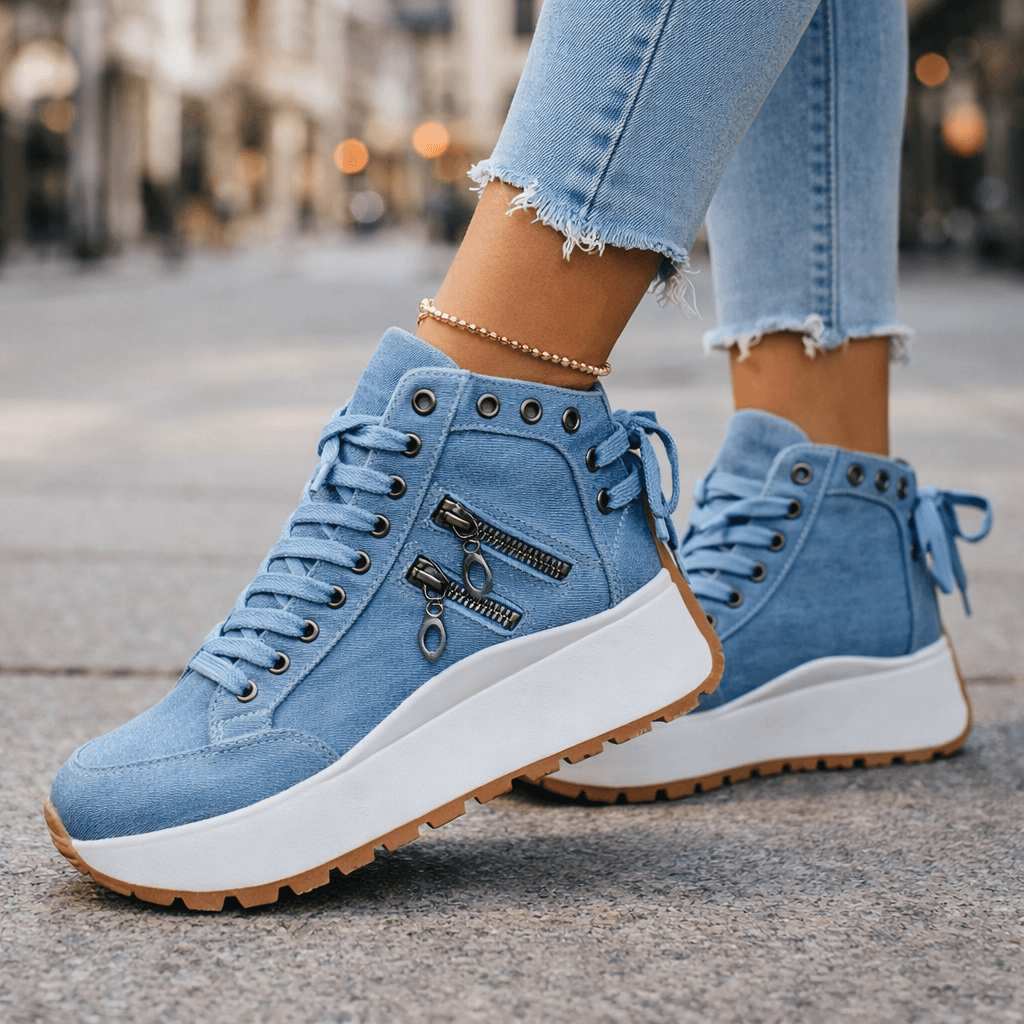 Women's Denim Platform Sneakers Autumn Zipper Chunky Sneakers