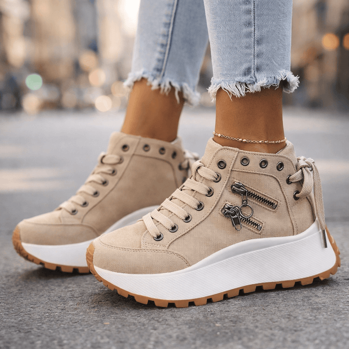 Women's Denim Platform Sneakers Autumn Zipper Chunky Sneakers