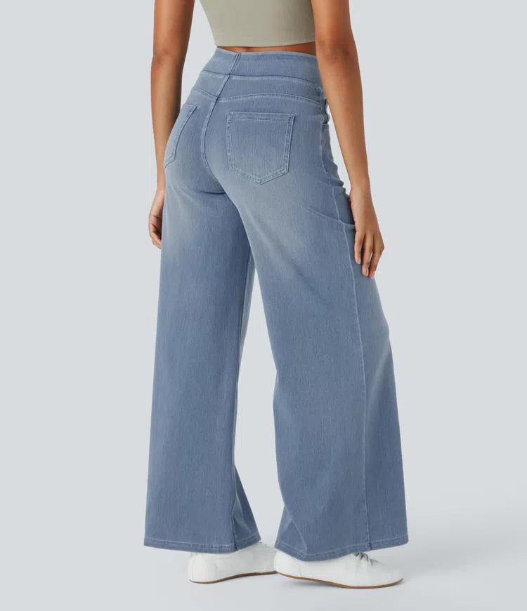 Women's Stretch Denim High-Waisted Wide-Leg Jeans Autumn Casual Jeans