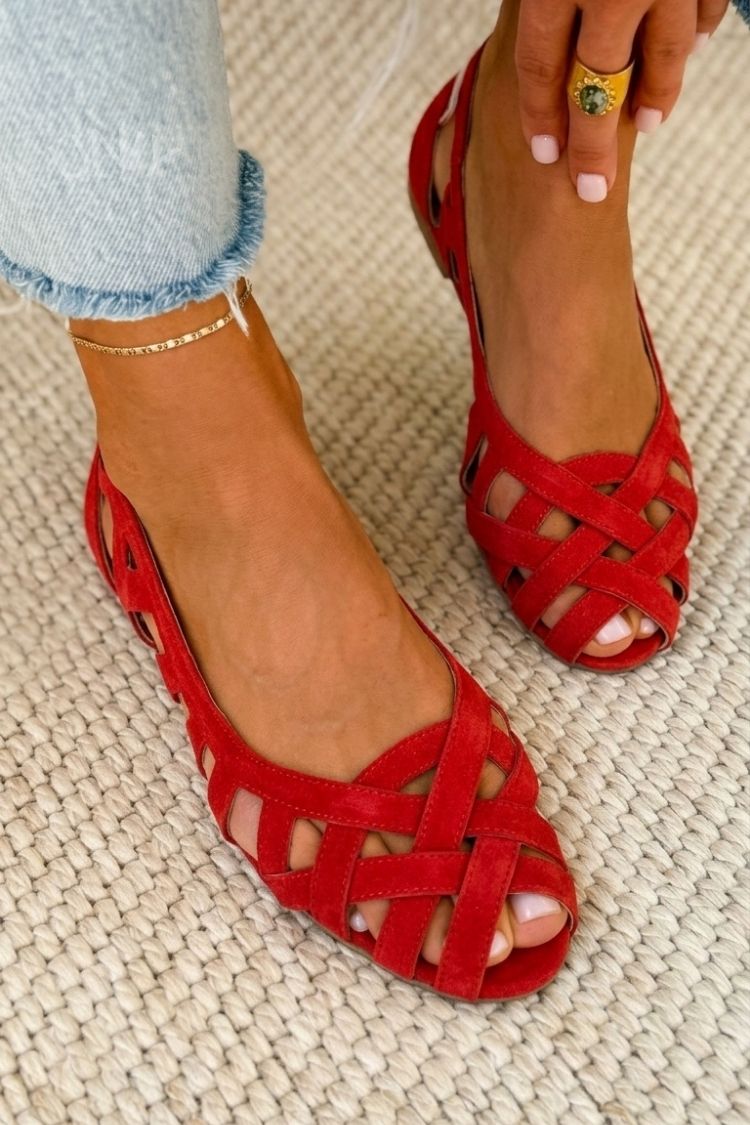 Women's Leather Braided Flat Sandals Autumn Open-Toe Walking Sandals
