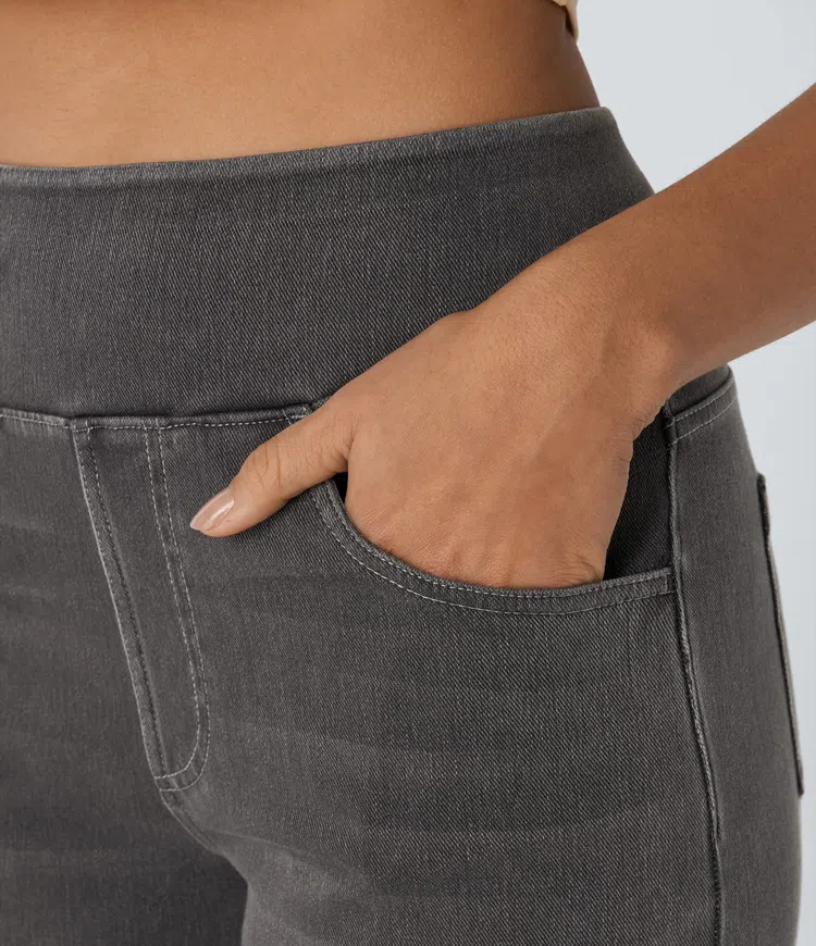 Women's Stretch Denim High-Waisted Wide-Leg Jeans Autumn Casual Jeans