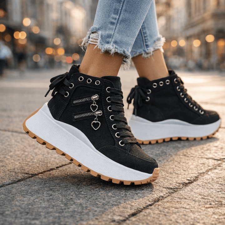 Women's Denim Platform Sneakers Autumn Zipper Chunky Sneakers