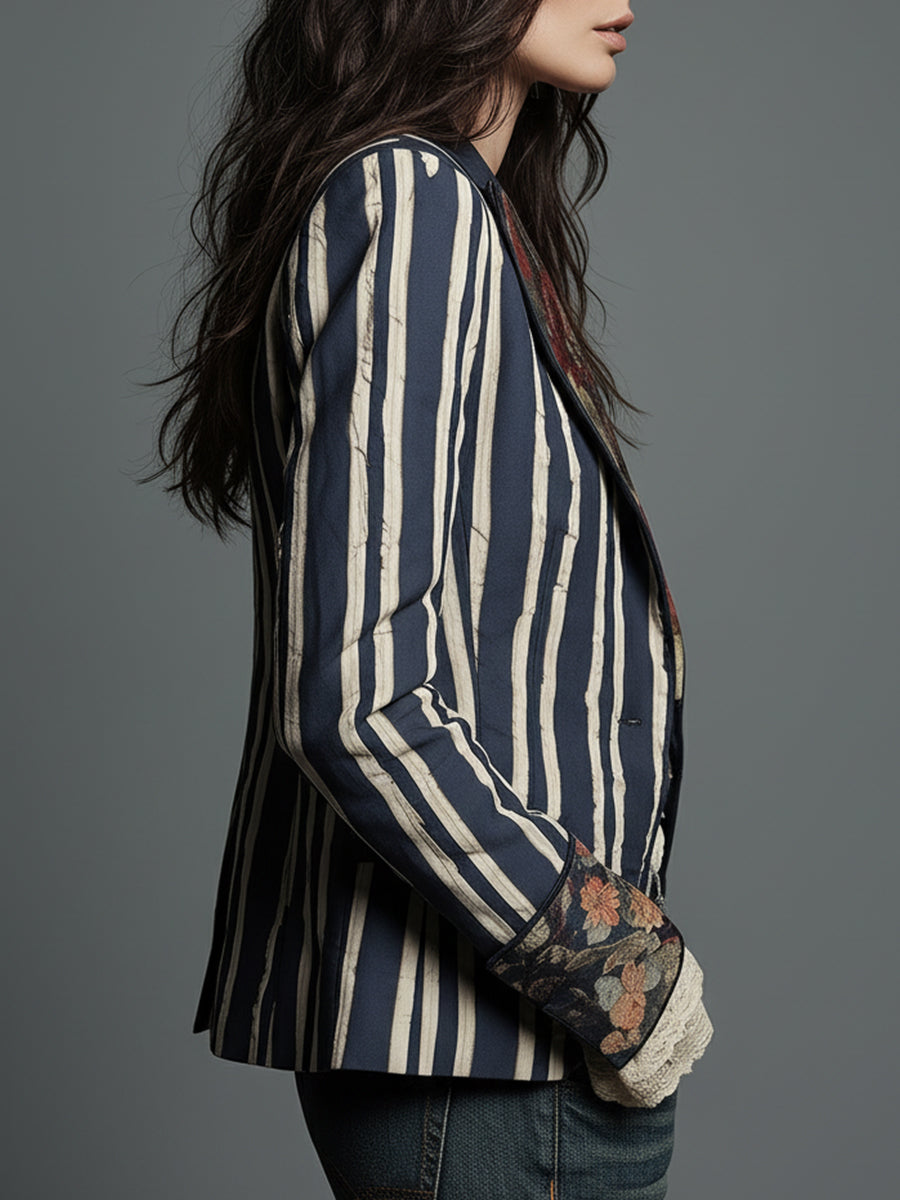 Women's Wool Blend Floral Blazer Autumn Boho Jacket