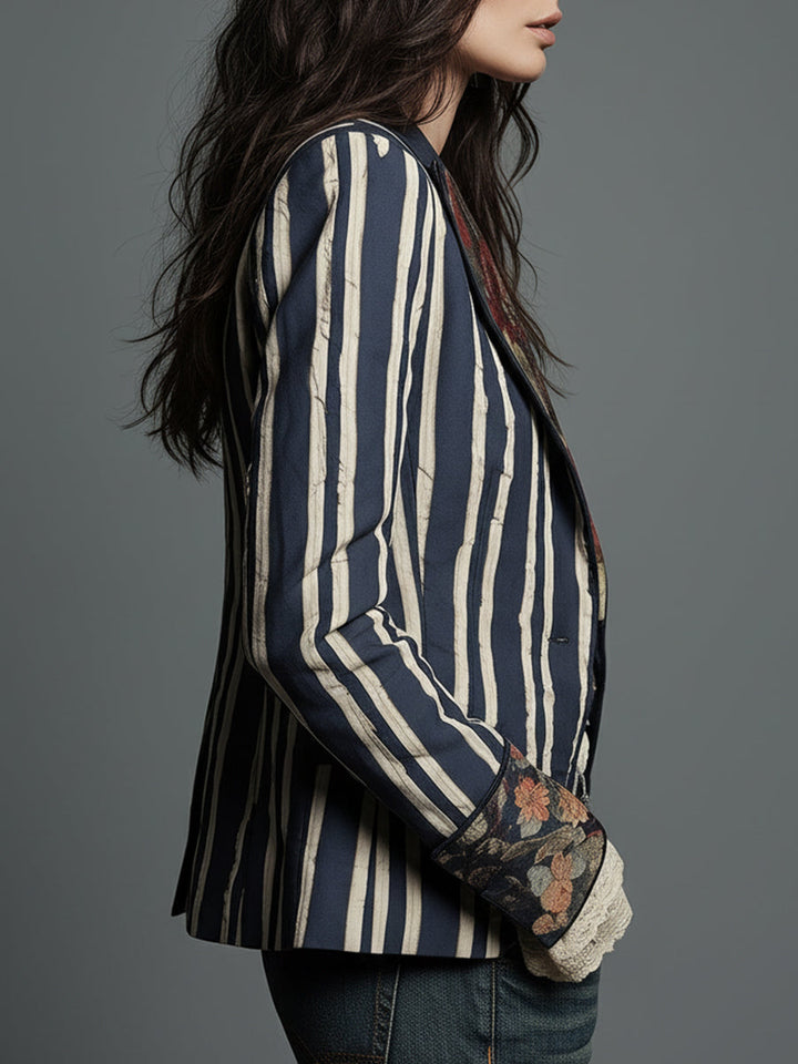 Women's Wool Blend Floral Blazer Autumn Boho Jacket