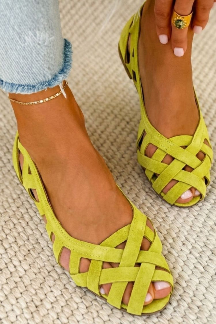 Women's Leather Braided Flat Sandals Autumn Open-Toe Walking Sandals