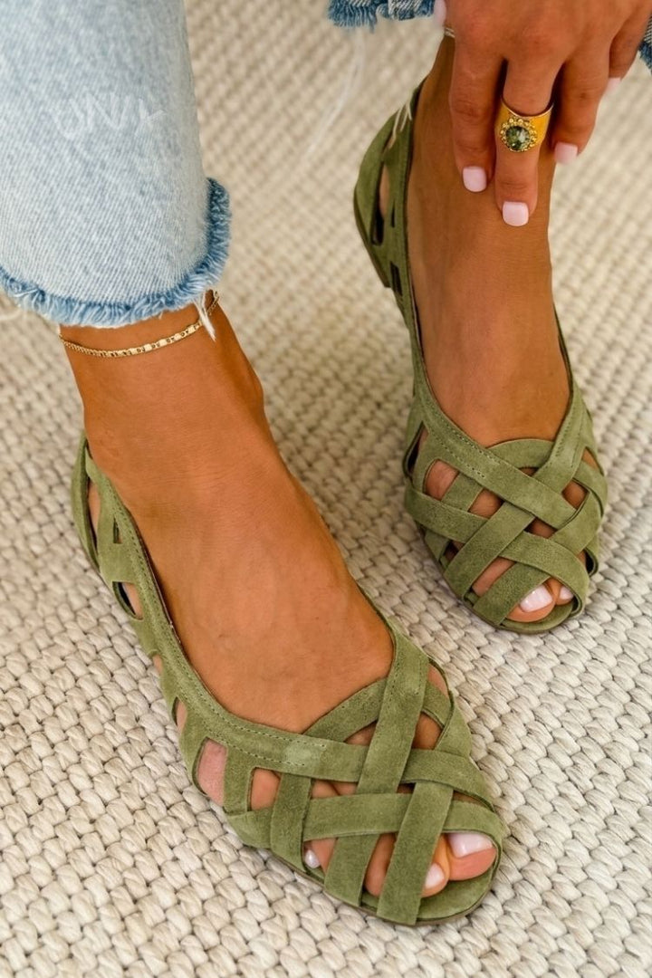 Women's Leather Braided Flat Sandals Autumn Open-Toe Walking Sandals