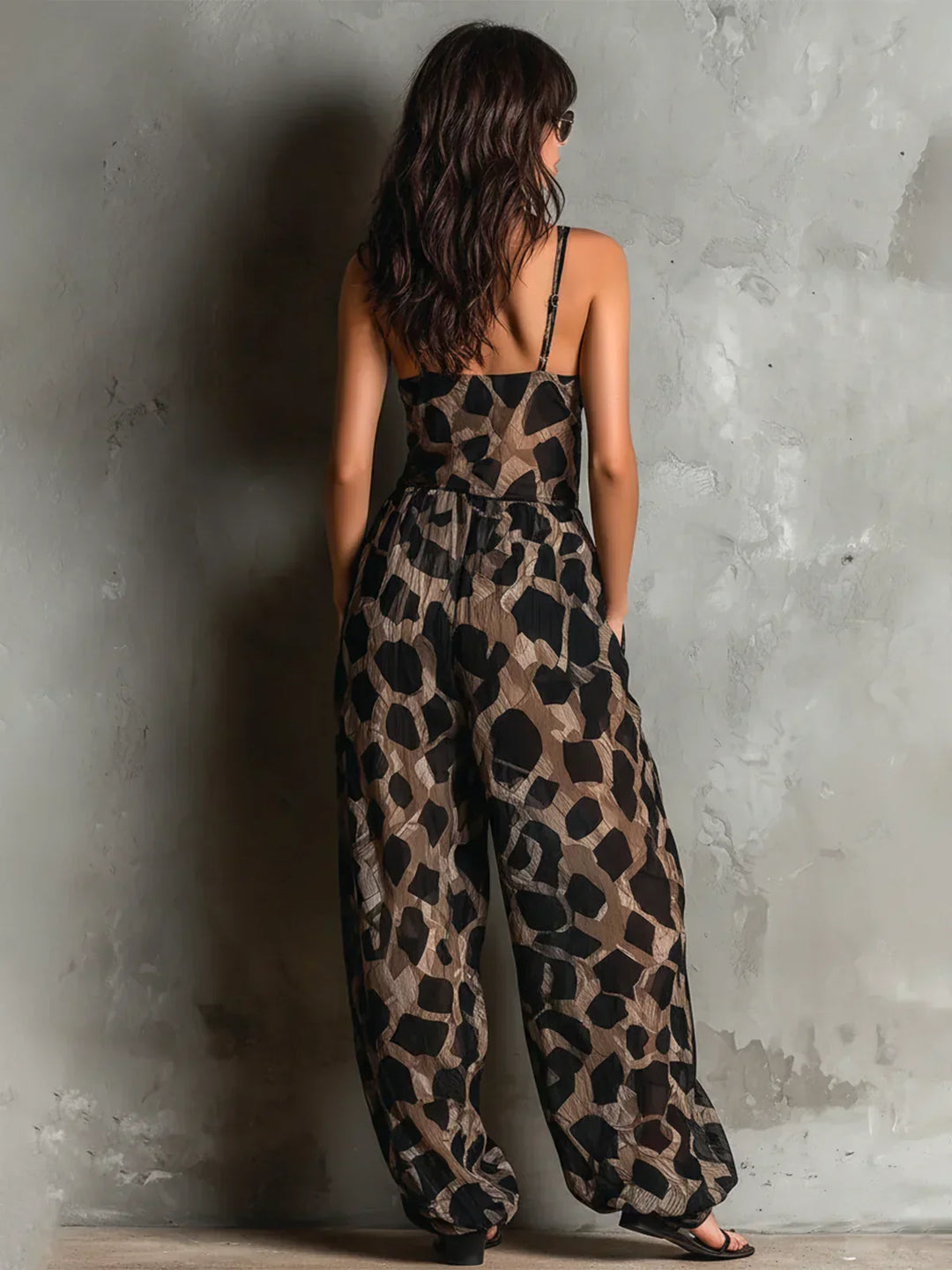 Women's Animal Print Wide-Leg Jumpsuit Autumn Layering Jumpsuit