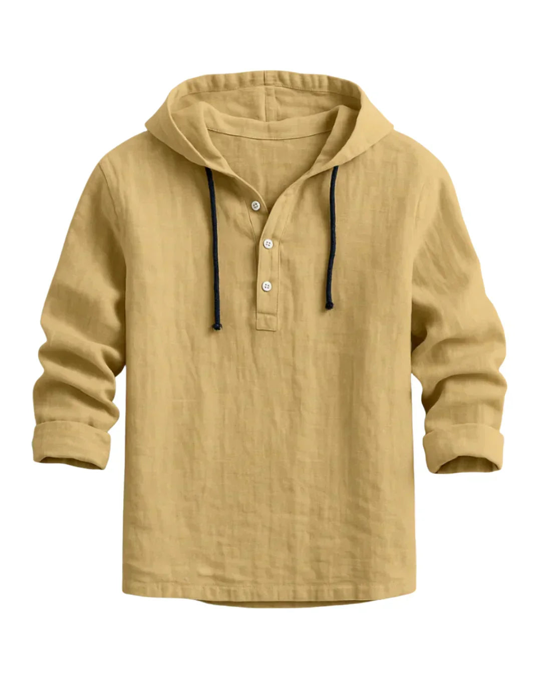 Men's Cotton Linen Hooded Shirt Spring Long Sleeve Henley Hoodie Shirt Casual Beach Top