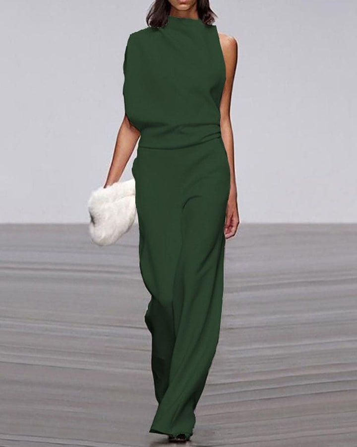 Women's Elegant Asymmetric Wide-Leg Jumpsuit for Autumn Evening Events