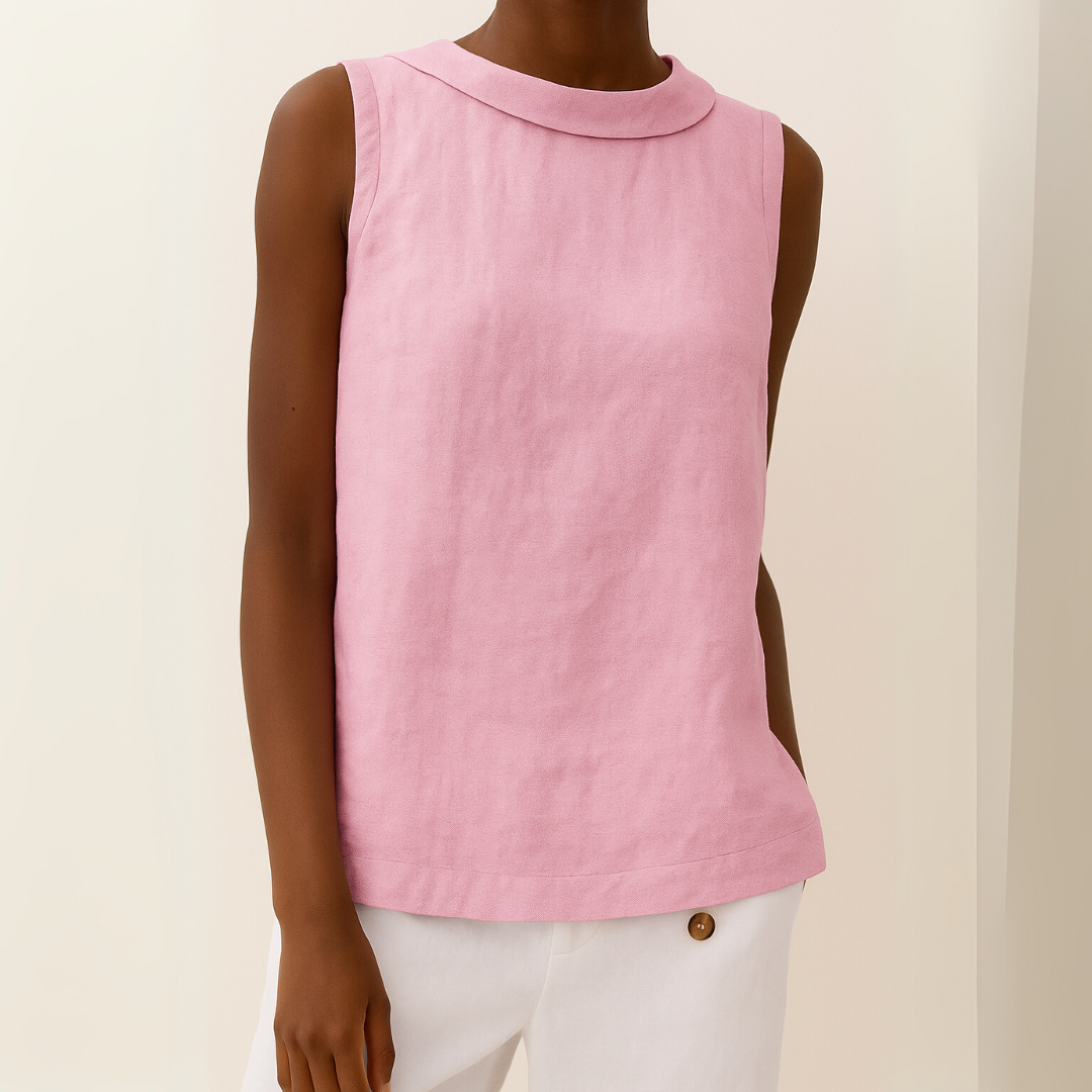 Women's Cotton Sleeveless Blouse with Turn-Down Collar for Autumn