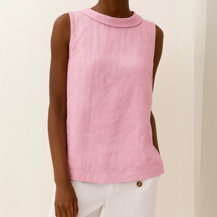 Women's Cotton Sleeveless Blouse with Turn-Down Collar for Autumn