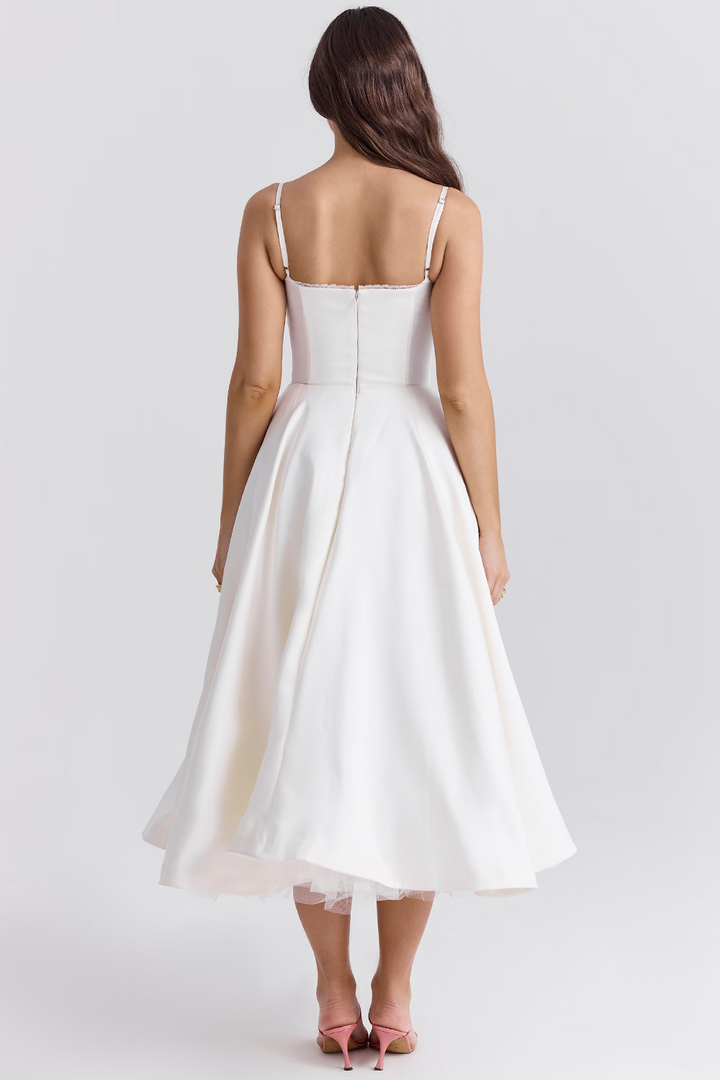 Satin A-Line Dress for Women, Elegant Evening Dress for Autumn Events