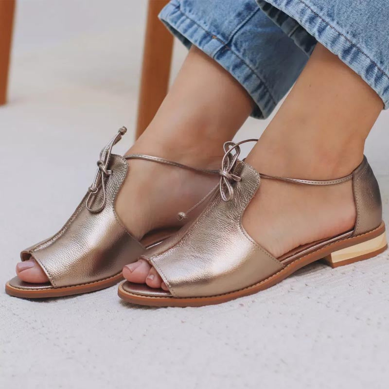 Women's Leather Strappy Sandals Autumn Open-Toe Low Heel Sandals