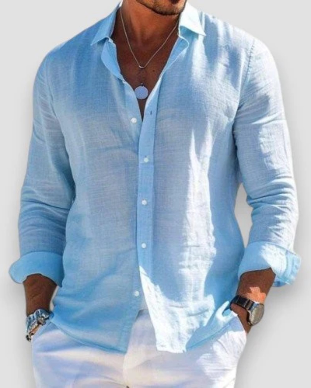 Men's Linen Long Sleeve Button Down Shirt Autumn Smart Casual Top