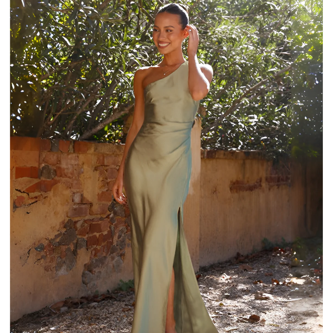 Women's Asymmetrical Maxi Dress with Side Slit, One Shoulder Formal Dress Autumn