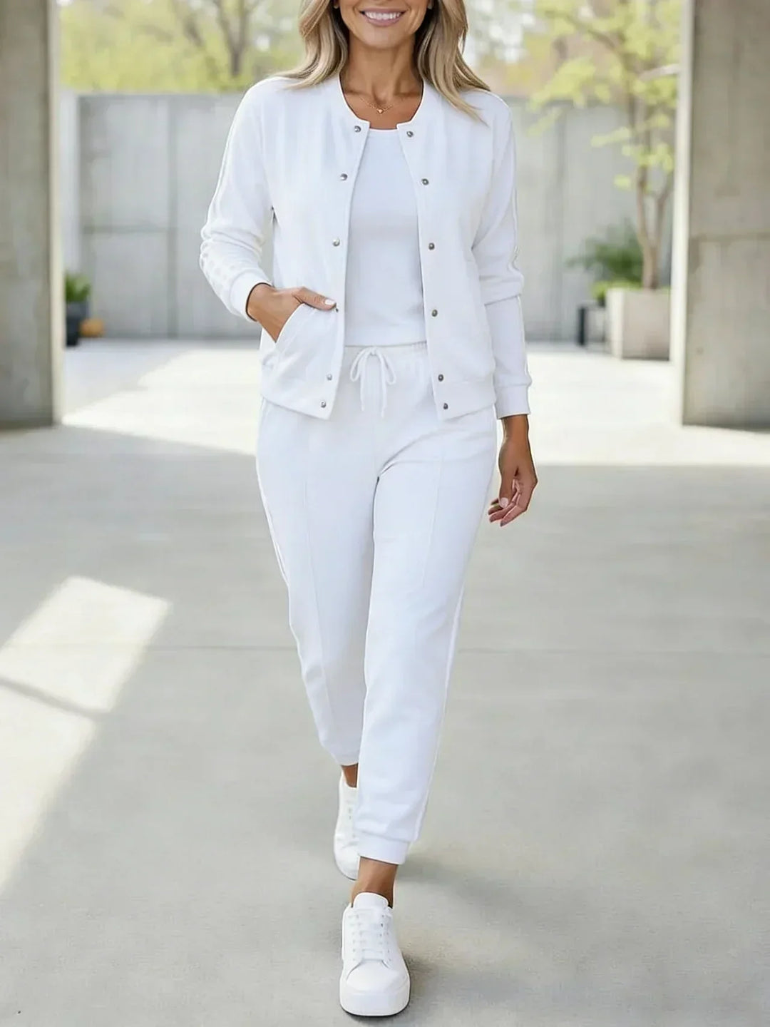 Women's Fleece Striped 3-Piece Tracksuit Set Autumn Casual Outfit