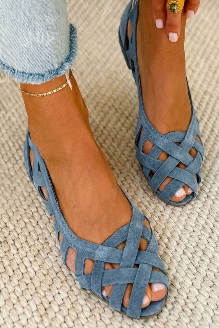 Women's Leather Braided Flat Sandals Autumn Open-Toe Walking Sandals