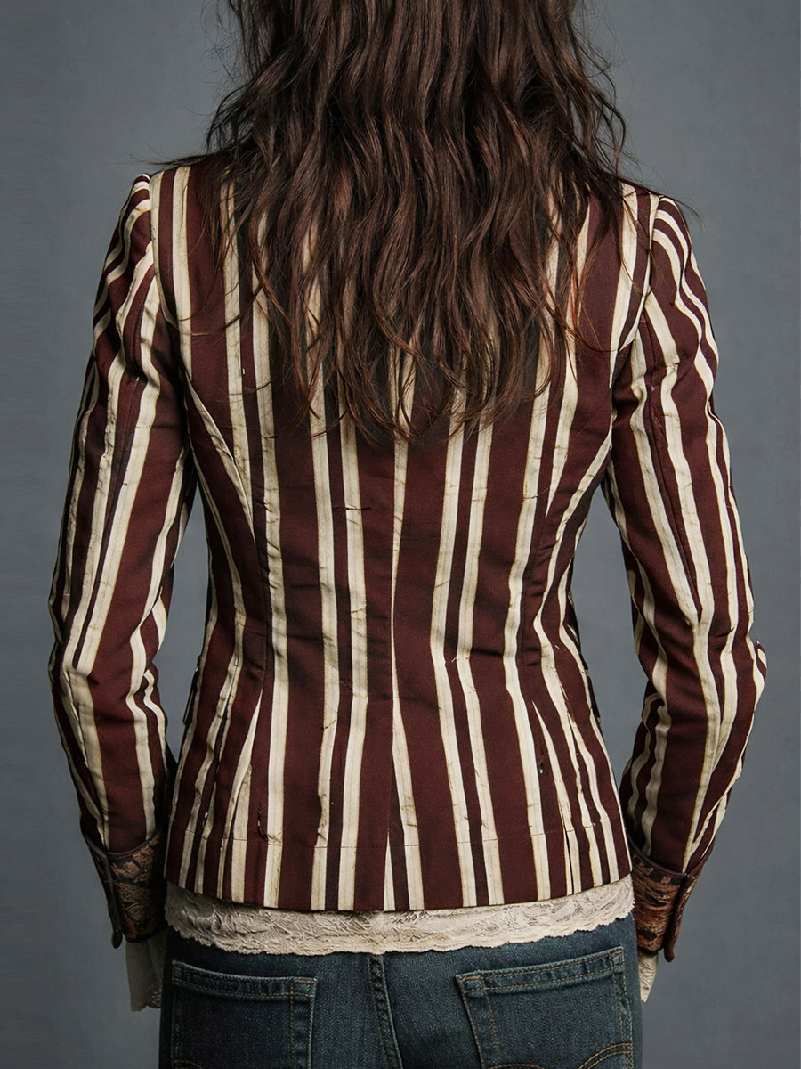 Women's Wool Blend Floral Blazer Autumn Boho Jacket